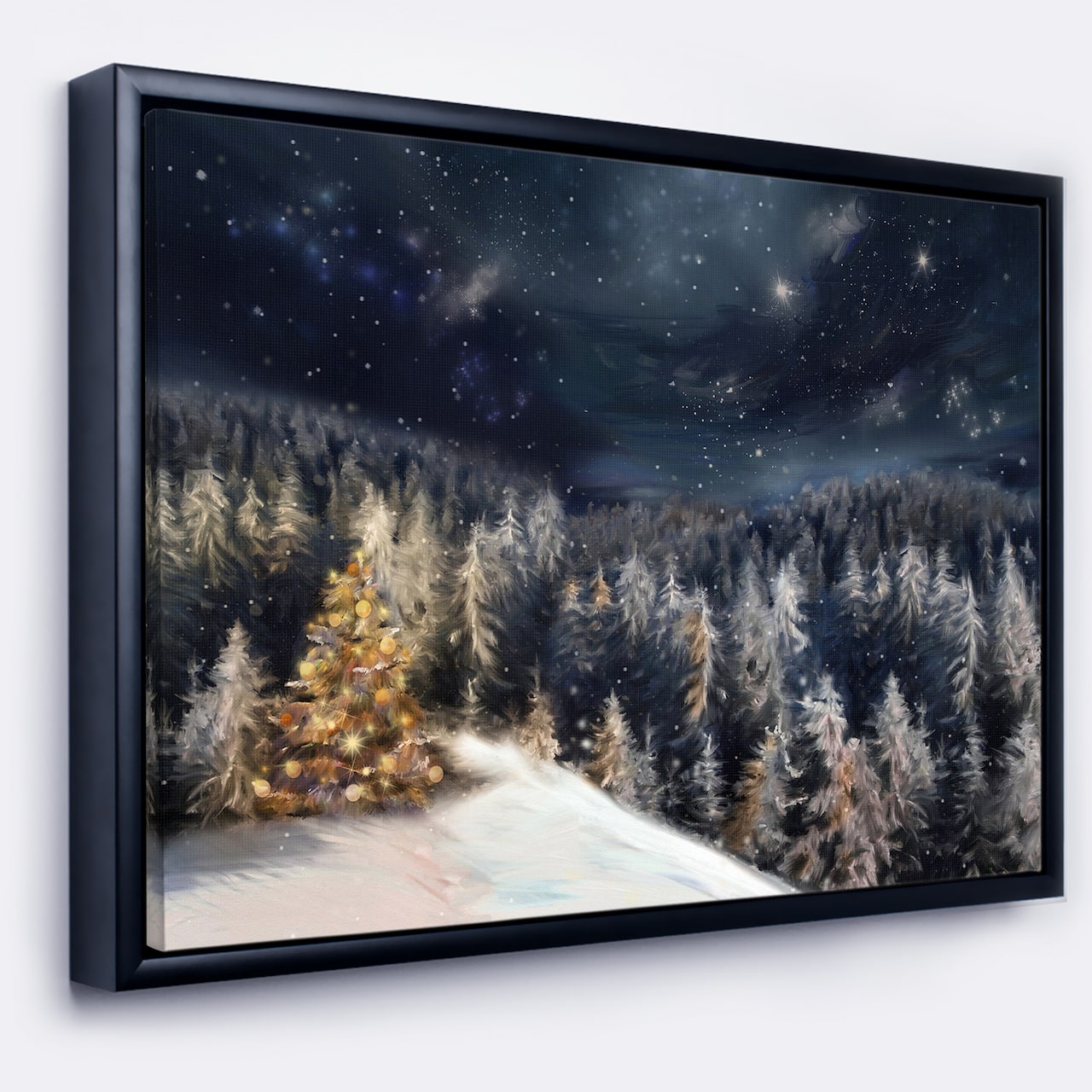 Designart - Night Forest Christmas Tree - Landscape Framed Canvas Art Print